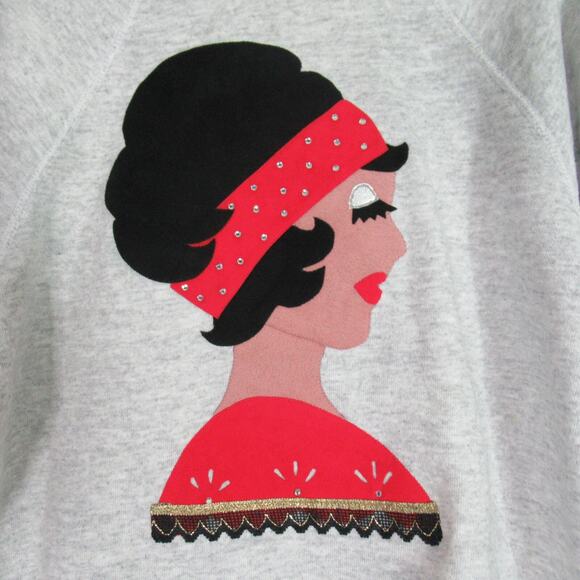 Vintage Tultex Sweatshirt Womens Medium Gray Faux Suede Rhinestone Graphic USA - Picture 3 of 9